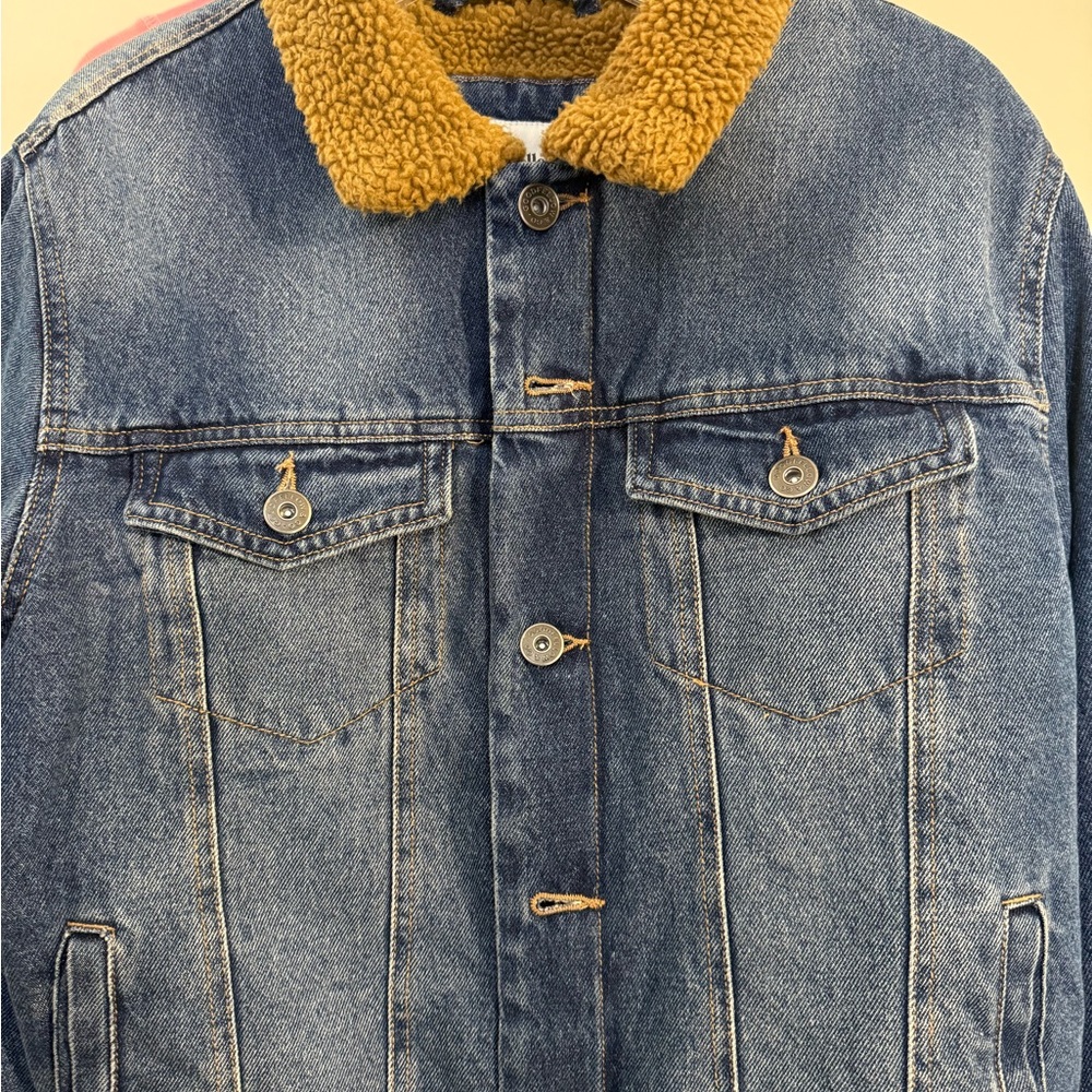 Goodfellow & Co Denim Jacket with Brown Sherpa Collar